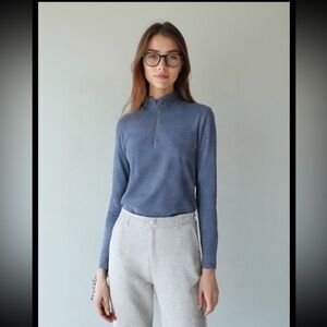 GapFit Womens Half Zip Shirt Blue Long Sleeve Stretch Mock Neck Pullover Size S